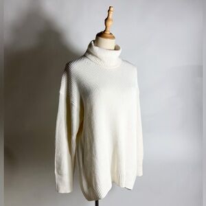 J. CREW Cotton-Cashmere Ribbed Ivory Turtleneck Sweater Medium